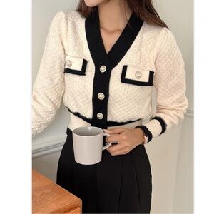 Color Block Button Front V-Neck Cardigan Size Large